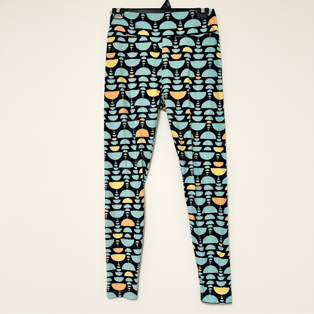 LuLaRoe Kids Women's One Size Leggings with Blue and Orange Geometric Pattern